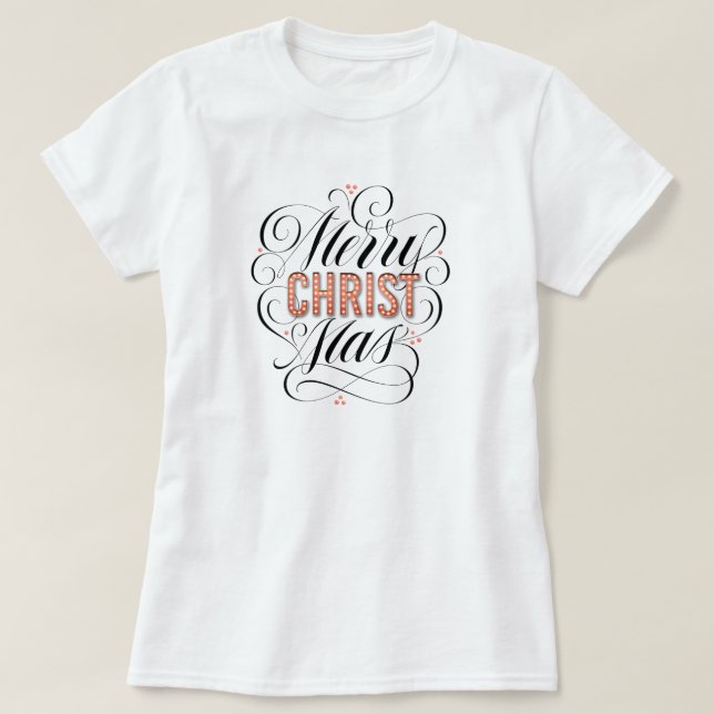 Merry CHRISTmas Religious Red Marquee Calligraphy T-Shirt (Design vorne)