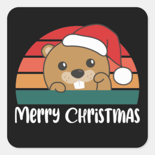 Merry Christmas Retro Beaver Christmas Quadratischer Aufkleber