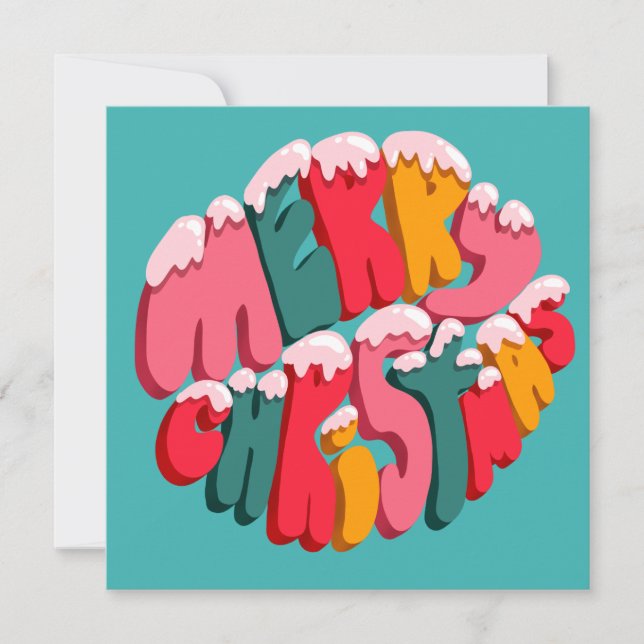 Merry Christmas Retro Bubble Letters Snow Cute  (Vorderseite)