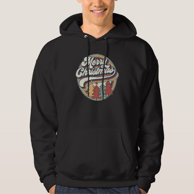 Merry Christmas Retro Christmas Tree Christmas Fam Hoodie (Vorderseite)