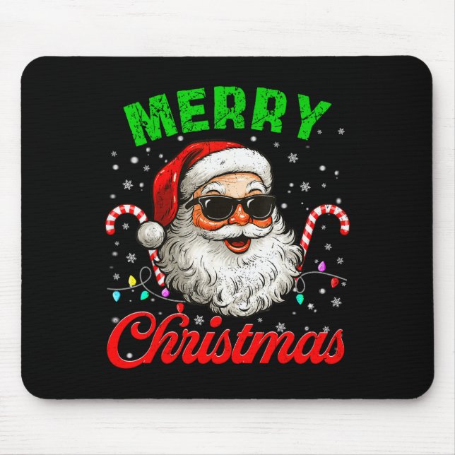 Merry Christmas Retro Cool Santa Candy Cane Xmas M Mousepad (Vorne)