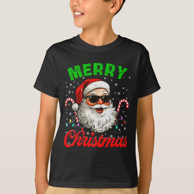 Merry Christmas Retro Cool Santa Candy Cane Xmas M T-Shirt (Vorderseite)