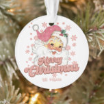 Merry Christmas Retro Typography Santa Pink Hat Ornament<br><div class="desc">Merry Christmas pink retro typography with a santa claus with a pink hat.</div>