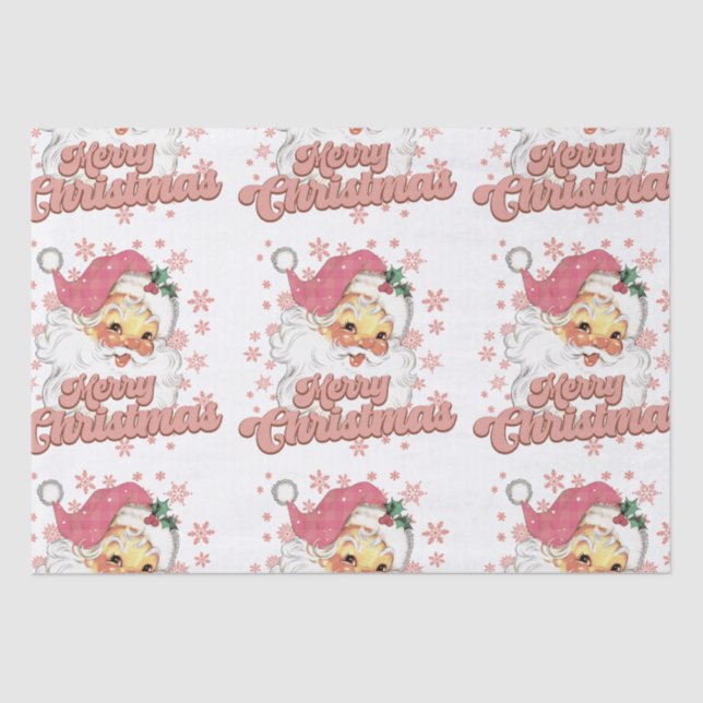 Merry Christmas Retro Typography Santa Pink Hat Seidenpapier (Vorderseite)
