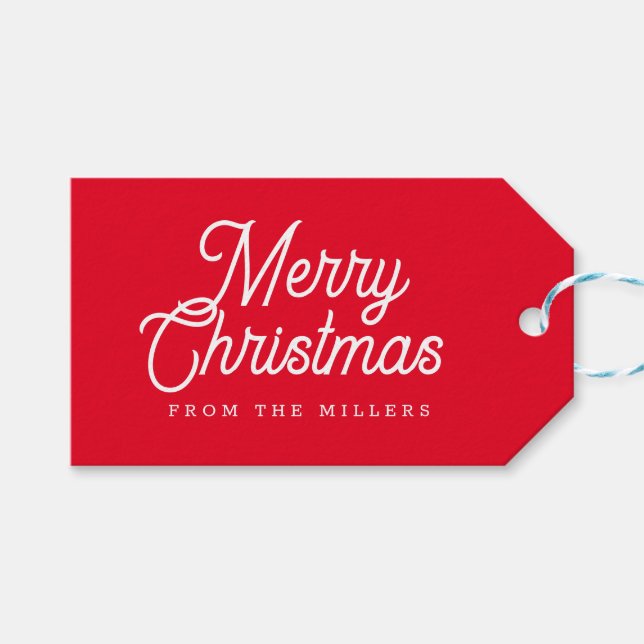 MERRY CHRISTMAS RETRO WEISSE TYPOGRAPHIE AUF RED GESCHENKANHÄNGER (Vorderseite (Horizontal))