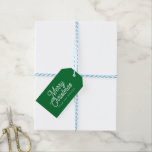 MERRY CHRISTMAS RETRO WHITE TYPOGRAPHIE AUF GRÜNEN GESCHENKANHÄNGER<br><div class="desc">Fröhliche Weihnachten kehrte Farben um,  Retro-Grün und Weiß anpassbare Typografie auf einem weißen und grünen Hintergrund.</div>