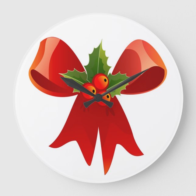 "MERRY CHRISTMAS" RIBBON BOW GROßE WANDUHR (Vorderseite)