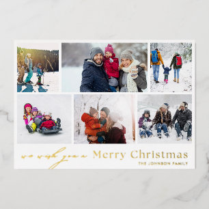 MERRY CHRISTMAS Rotes weißes Gold 12 Foto Collage Folien Feiertagskarte
