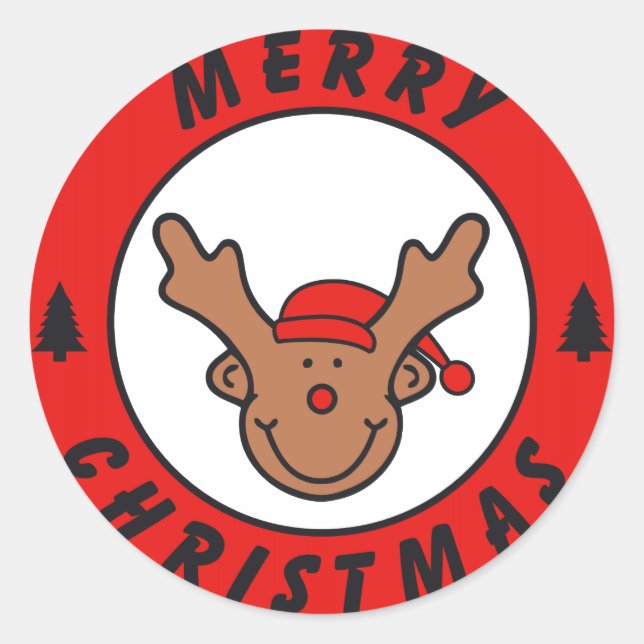 Merry Christmas Rudolf Rentier mit baum Runder Aufkleber (Vorderseite)