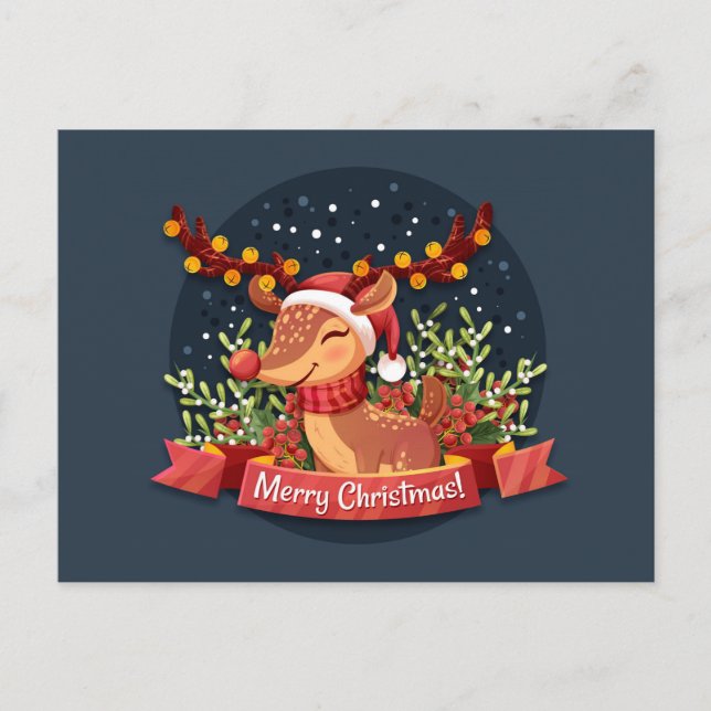 Merry Christmas Rudolph Postkarte (Vorderseite)