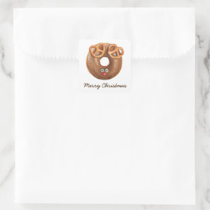 Merry Christmas Rudolph Reindeer Donut Quadratischer Aufkleber