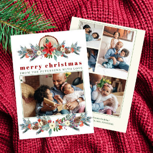 Merry Christmas rustic red floral family leime Feiertagskarte