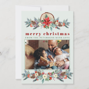 Merry Christmas rustic red floral family leime Feiertagskarte