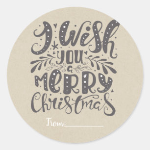 MERRY CHRISTMAS Rustic Type Holiday Kraft Bevorzug Runder Aufkleber