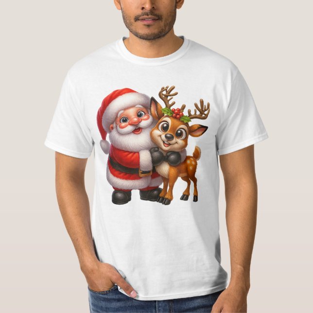 Merry Christmas Santa and Deer T-shirt (Vorderseite)