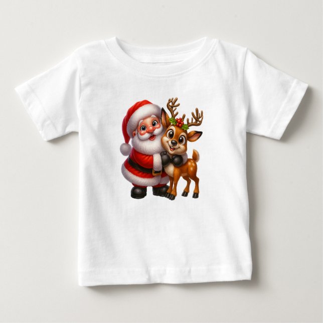 Merry Christmas Santa and Deer T-shirt (Vorderseite)