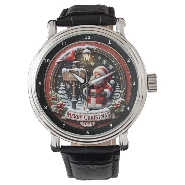 Merry Christmas Santa and Lantern Armbanduhr (Vorderseite)