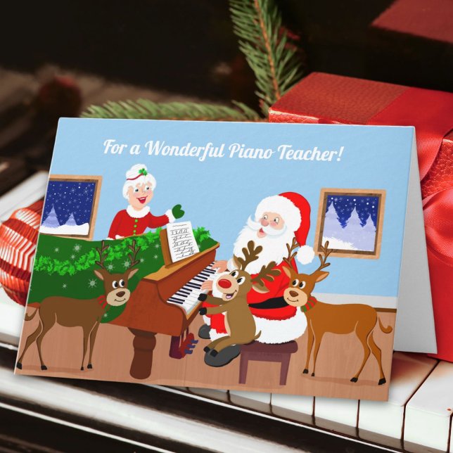 Merry Christmas Santa as Piano Teacher Teaching Karte (Von Creator hochgeladen)