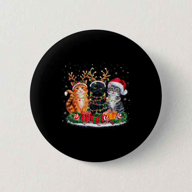Merry Christmas Santa Cat Light Gorgeous Reindeer  Button (Vorderseite)