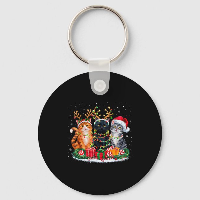 Merry Christmas Santa Cat Light Gorgeous Reindeer  Schlüsselanhänger (Vorderseite)