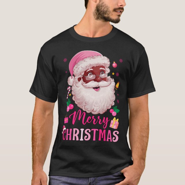 Merry Christmas Santa Claus Black Afro African Ame T-Shirt (Vorderseite)