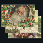 Merry Christmas Santa Claus Holly Geschenkpapier Set<br><div class="desc">Eine klassische Vintage Weihnachtskarte mit Weihnachtsmann und Weihnachtskarte. Diese Weihnachtsillustrierung basiert auf einer altmodischen Weihnachtskarte aus der Viktorianischen Zeit des 18. Jahrhunderts,  mit einem klassischen Santa,  der uns anlächelt.</div>