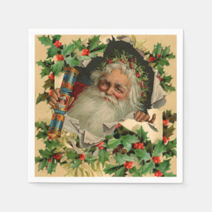 Merry Christmas Santa Claus Holly Serviette