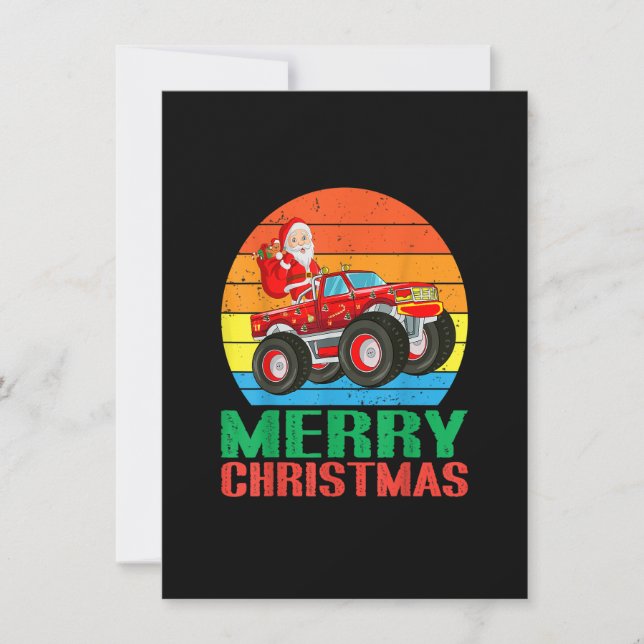 Merry Christmas Santa Claus Monster Truck Xmas Tod Einladung (Vorderseite)