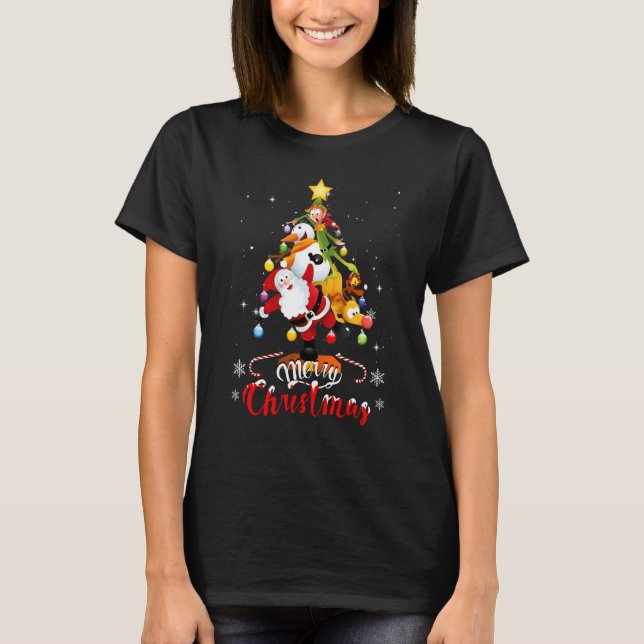 Merry Christmas   Santa Elf Snowman Tree Christmas T-Shirt (Vorderseite)