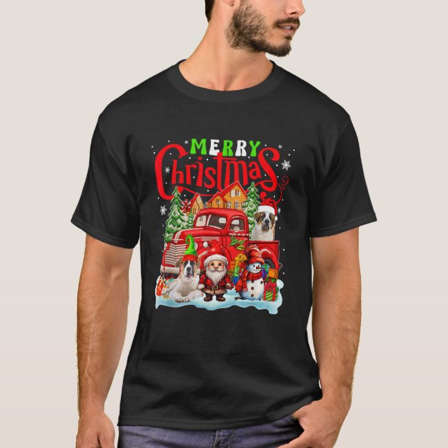 Merry Christmas Santa Elf St Bernards On Pickup Tr T-Shirt (Vorderseite)