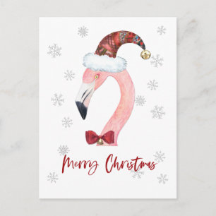 Merry Christmas Santa Flamingo Postcard Postkarte