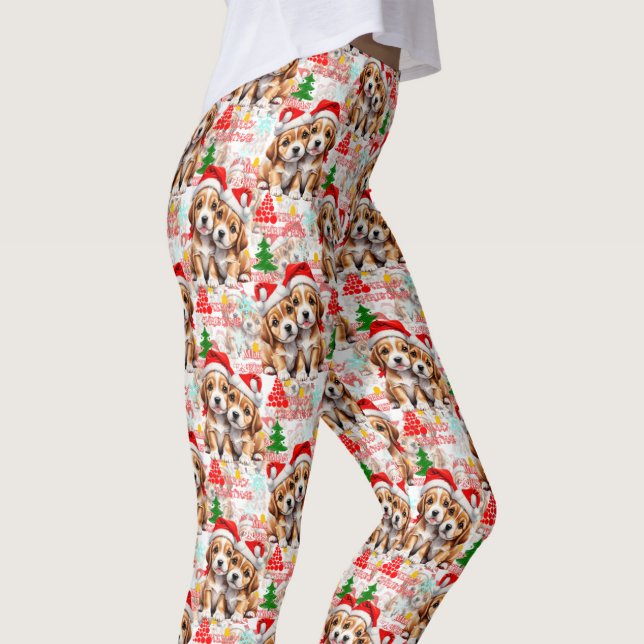 Merry Christmas Santa Hat Dog Puppy Design - White Leggings (Von Creator hochgeladen)