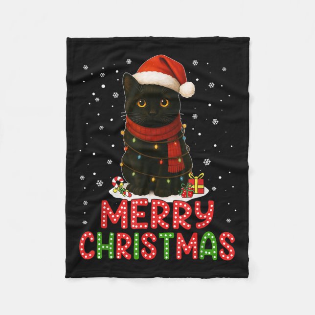 Merry Christmas Santa Hat Funny Black Cat Men Wome Fleecedecke (Vorderseite)