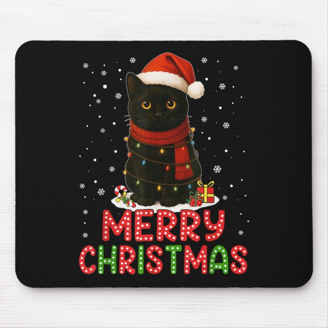 Merry Christmas Santa Hat Funny Black Cat Men Wome Mousepad (Vorne)