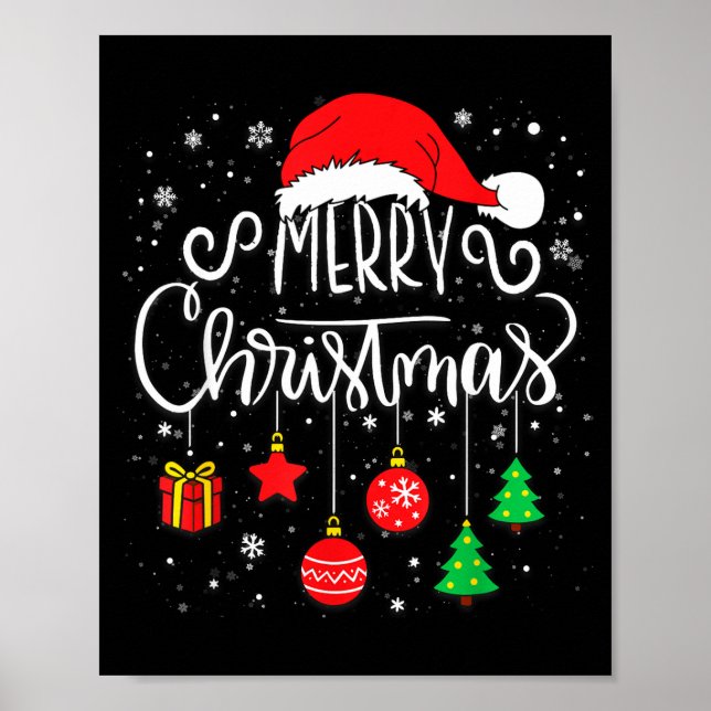 Merry Christmas Santa Hat Lights Funny Xmas Family Poster (Vorne)