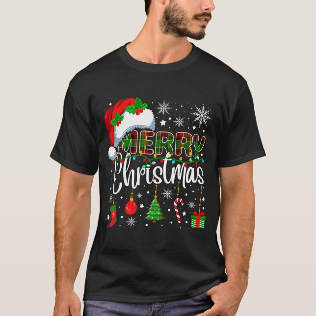 Merry Christmas Santa Hat Xmas Lights Family Men W T-Shirt (Vorderseite)