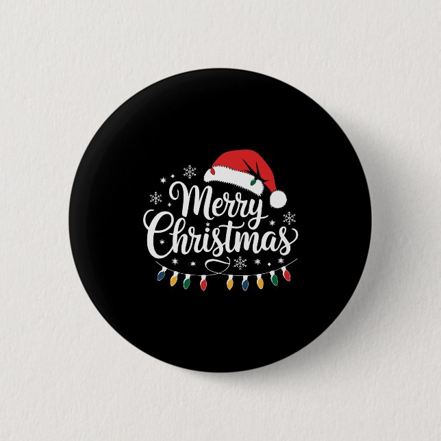 Merry Christmas Santa Hat Xmas Lights Red Family M Button (Vorderseite)