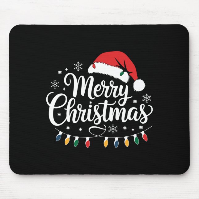Merry Christmas Santa Hat Xmas Lights Red Family M Mousepad (Vorne)