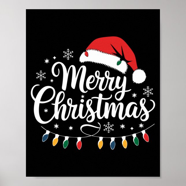 Merry Christmas Santa Hat Xmas Lights Red Family M Poster (Vorne)