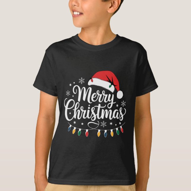 Merry Christmas Santa Hat Xmas Lights Red Family M T-Shirt (Vorderseite)