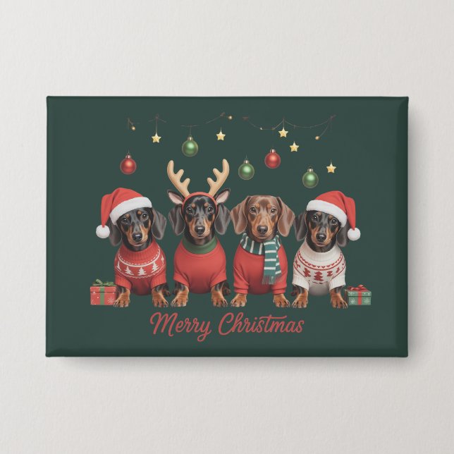 Merry Christmas Santa Reindeer Dachshund Weiner  Button (Vorderseite)