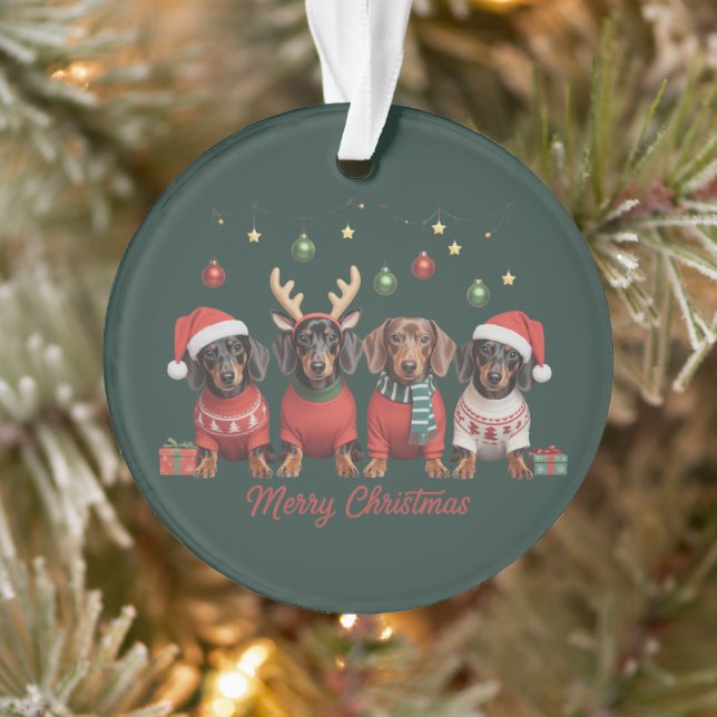 Merry Christmas Santa Reindeer Dachshund Weiner  Ornament (Baum)