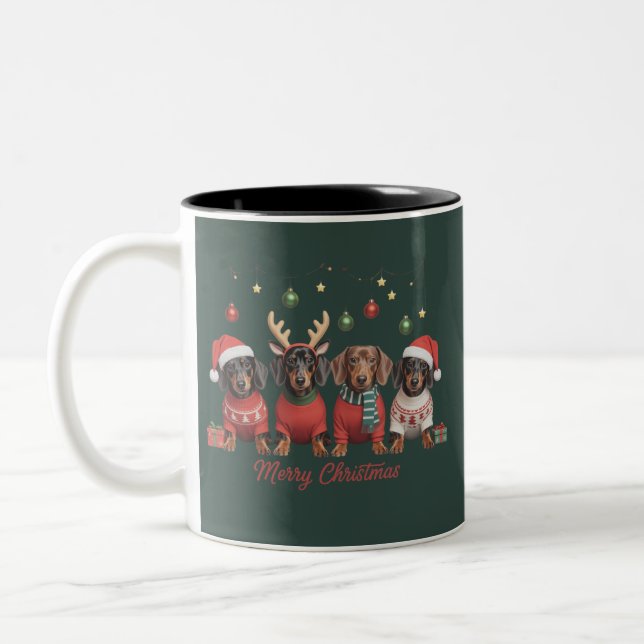 Merry Christmas Santa Reindeer Dachshund Weiner  Zweifarbige Tasse (Links)
