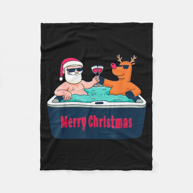 Merry Christmas Santa Reindeer Hot Tub Spa Wine  Fleecedecke (Vorderseite)