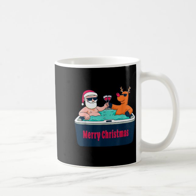 Merry Christmas Santa Reindeer Hot Tub Spa Wine  Kaffeetasse (Rechts)