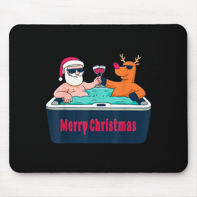 Merry Christmas Santa Reindeer Hot Tub Spa Wine  Mousepad (Vorne)