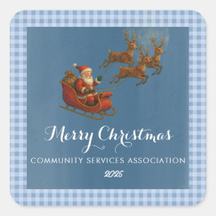 Merry Christmas Santa Reindeer Quadratischer Aufkleber