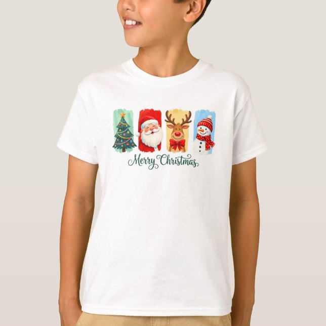Merry Christmas Santa Reindeer Snowman T-Shirt (Vorderseite)
