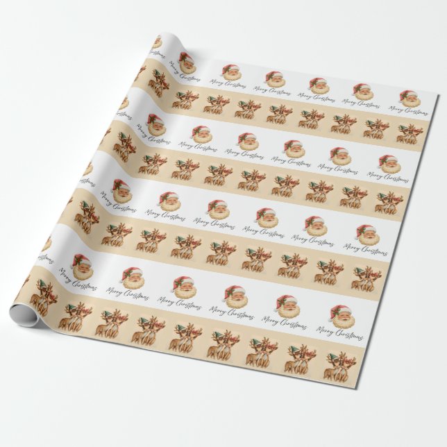 Merry Christmas Santa & Reindeer Wrapping Paper Geschenkpapier (Ungerollt)
