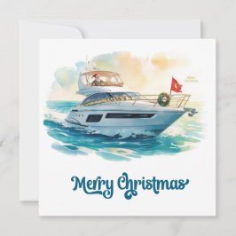 Merry Christmas Santa Sailing on a Yacht Feiertagskarte